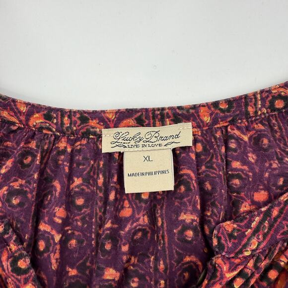 LUCKY BRAND Shirt Womens Size XL Boho Floral Print Relaxed Blouse Casual Top - Picture 2 of 8